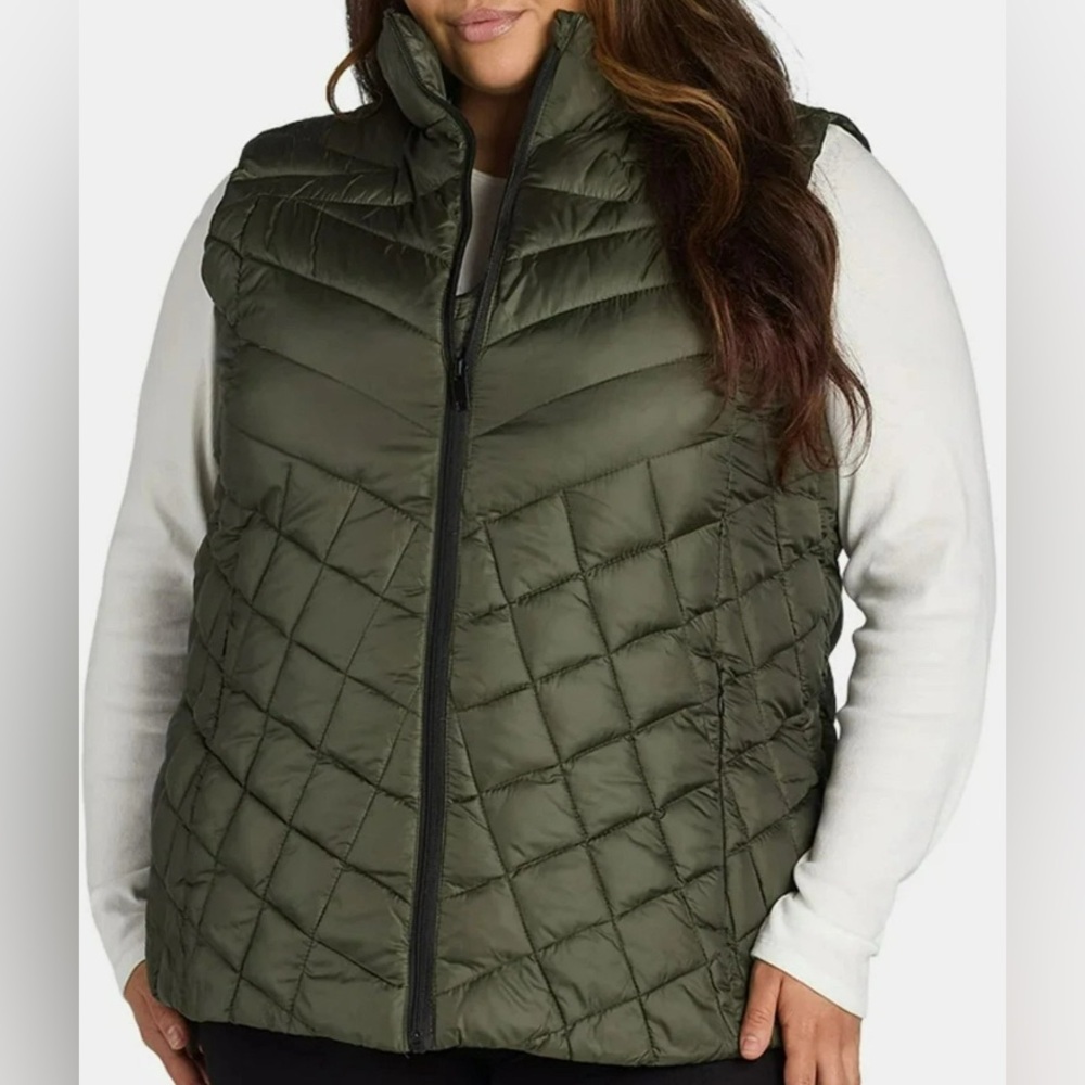 Big Chill Women’s Full Zipper Chevron Quilted Vest Size XL Pockets Olive
